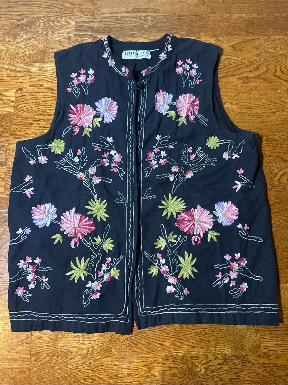 Vintage Bedford Fair Embroidered Black Vest Festival Bohemian Cowgirl Prairie XL